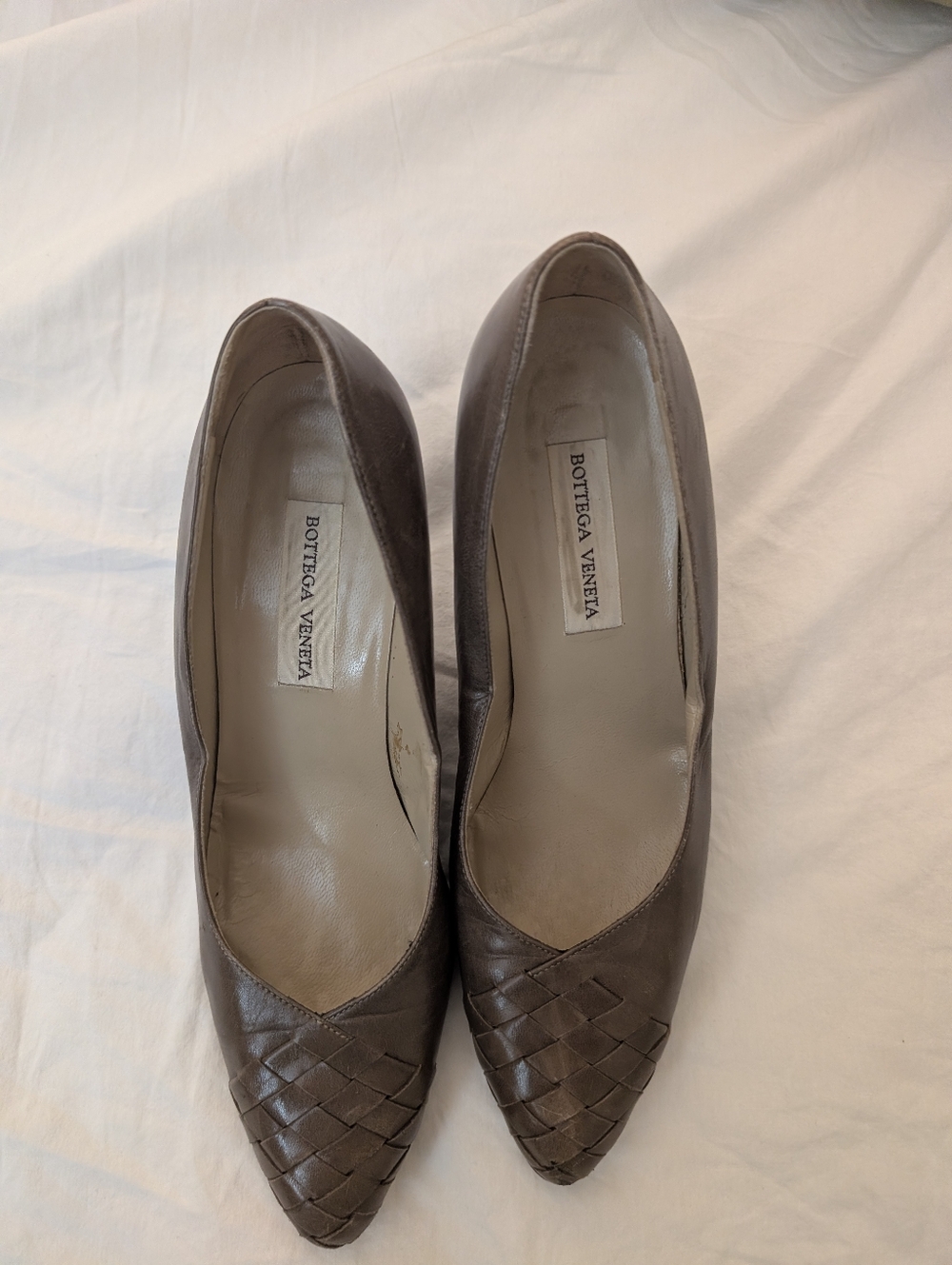 Bottega Veneta Intrecciato Toe Leather Pumps – Size 7B | Taupe